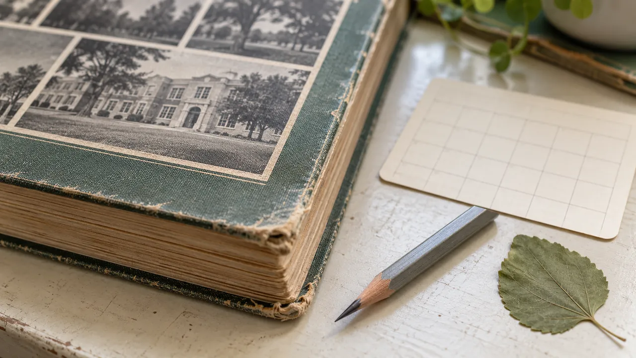 Gros plan d'un annuaire ancien avec crayon et carte sans inscription